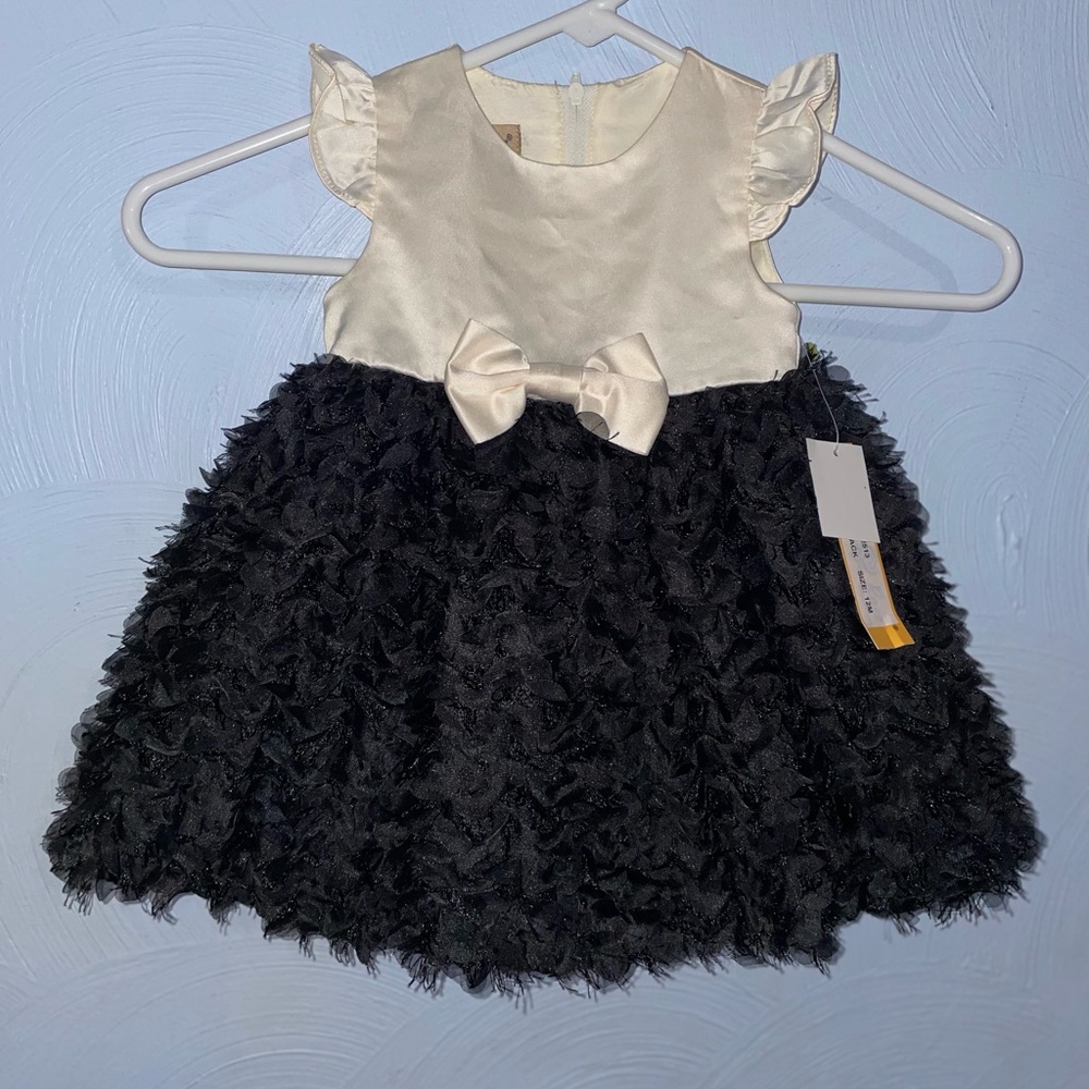 NWT Baby Girl’s 12 Months Purple Rose Black/Cream Party/Holiday Dress